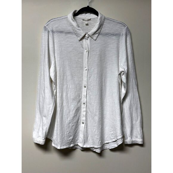 EILEEN FISHER 100% Organic Cotton Mother of Pearl Button Crisp White, Sz M - Picture 1 of 7